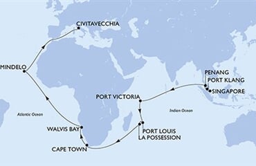 MSC Magnifica - Singapur, Malajsie, Seychely, Mauritius, Réunion, ... (ze Singapuru)