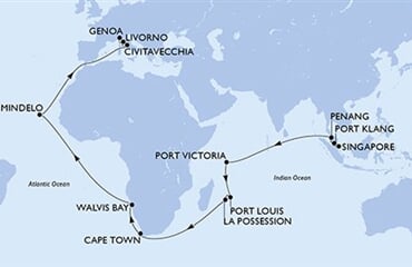 MSC Magnifica - Singapur, Malajsie, Seychely, Mauritius, Réunion, ... (ze Singapuru)