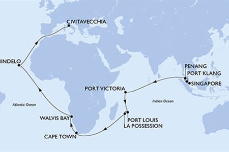 MSC MAGNIFICA - Szingapúr, Malajzia, Seychelle-szigetek, Mauritius, Réunion, ... (a Szingapúr-ből)