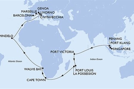 MSC MAGNIFICA - Singapur, Malajsie, Seychely, Mauritius, Réunion, ... (ze Singapuru)