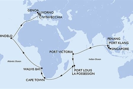 MSC MAGNIFICA - Singapur, Malajsie, Seychely, Mauritius, Réunion, ... (ze Singapuru)