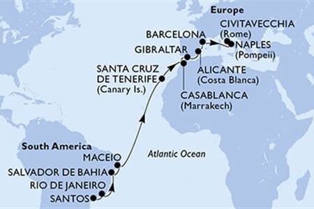 MSC Divina - Brazílie, Španělsko, Maroko, Gibraltar, Itálie (Santos)