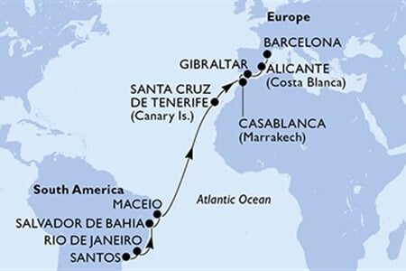 MSC Divina - Brazílie, Španělsko, Maroko, Gibraltar (Santos)