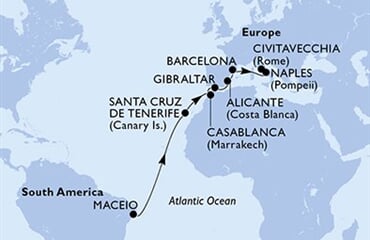 MSC Divina - Brazílie, Španělsko, Maroko, Gibraltar, Itálie (Maceio)