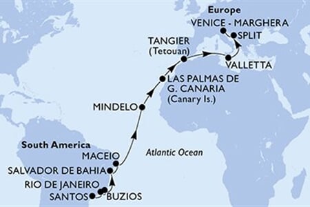 MSC Lirica - Brazílie, Kapverdy, Španělsko, Maroko, Malta, ... (Santos)