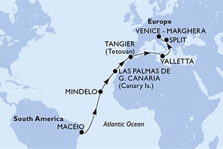 MSC Lirica - Brazílie, Kapverdy, Španělsko, Maroko, Malta, ... (Maceio)
