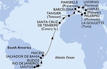 MSC Virtuosa - Brazílie, Španělsko, Maroko, Tunisko, Itálie, ... (Santos)