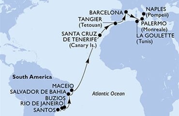 MSC Virtuosa - Brazílie, Španělsko, Maroko, Tunisko, Itálie (Santos)