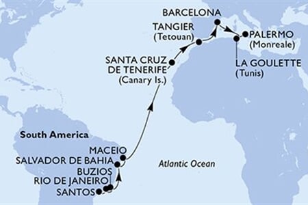 MSC Virtuosa - Brazílie, Španělsko, Maroko, Tunisko, Itálie (Santos)