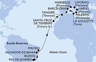MSC Virtuosa - Brazílie, Španělsko, Maroko, Tunisko, Itálie, ... (z Rio de Janeira)