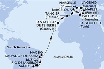 MSC VIRTUOSA - Brazília, Spanyolország, Marokkó, Tunézia, Olaszország, ... (a Santos-ból)