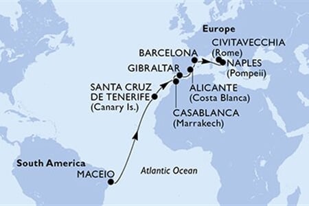 MSC DIVINA - Brazílie, Španělsko, Maroko, Gibraltar, Itálie (Maceio)