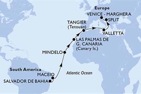 MSC LIRICA - Brazílie, Kapverdy, Španělsko, Maroko, Malta, ... (Salvador de Bahia)