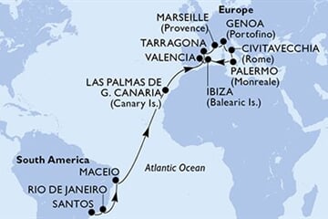 MSC MUSICA - Brazílie, Španělsko, Francie, Itálie (Santos)