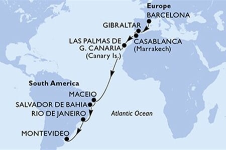MSC SPLENDIDA - Španělsko, Gibraltar, Maroko, Brazílie, Uruguay (z Barcelony)