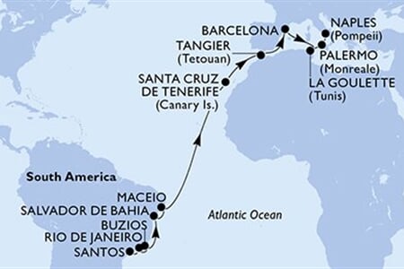 MSC VIRTUOSA - Brazílie, Španělsko, Maroko, Tunisko, Itálie (Santos)