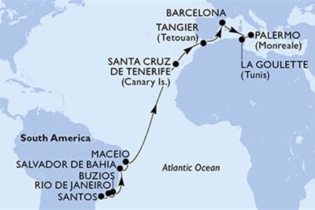 MSC VIRTUOSA - Brazílie, Španělsko, Maroko, Tunisko, Itálie (Santos)