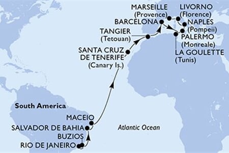 MSC VIRTUOSA - Brazílie, Španělsko, Maroko, Tunisko, Itálie, ... (z Rio de Janeira)