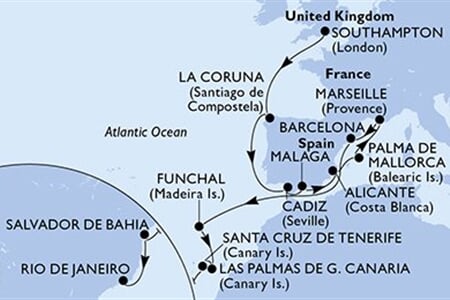 MSC VIRTUOSA - Velká Británie, Španělsko, Francie, Portugalsko, Brazílie (ze Southamptonu)