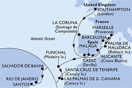 MSC VIRTUOSA - Velká Británie, Španělsko, Francie, Portugalsko, Brazílie (ze Southamptonu)