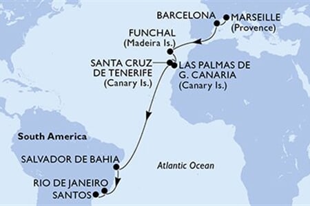 MSC VIRTUOSA - Francie, Španělsko, Portugalsko, Brazílie (z Marseille)