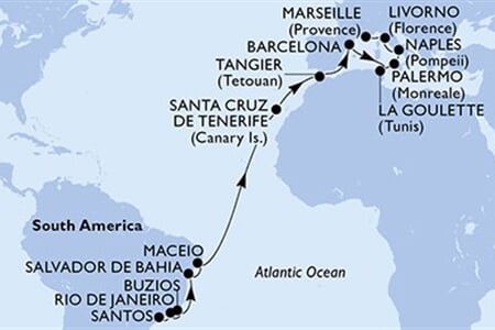 MSC VIRTUOSA - Brazílie, Španělsko, Maroko, Tunisko, Itálie, ... (Santos)