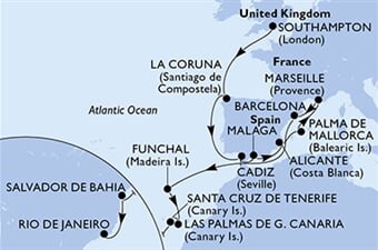 MSC Virtuosa - Velká Británie, Španělsko, Francie, Portugalsko, Brazílie (ze Southamptonu)