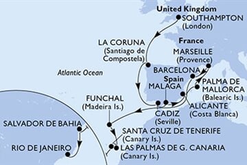 MSC Virtuosa - Velká Británie, Španělsko, Francie, Portugalsko, Brazílie (ze Southamptonu)