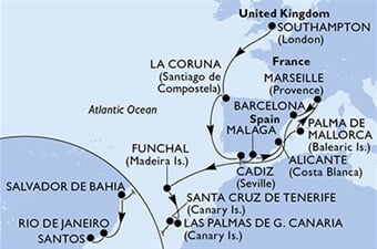 MSC Virtuosa - Velká Británie, Španělsko, Francie, Portugalsko, Brazílie (ze Southamptonu)