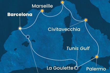 Costa Smeralda - Španělsko, Tunisko, Itálie, Francie (z Barcelony)
