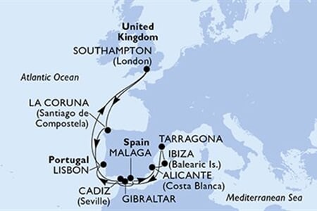 MSC VIRTUOSA - Nagy-Britannia, Spanyolország, Gibraltár, Portúgalia (a Southampton-ból)