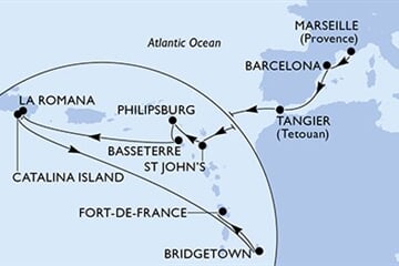 MSC OPERA - Franciaország, Spanyolország, Marokkó, Antigua és Barbuda, Holland Antillák, ... (a Marseille-ből)