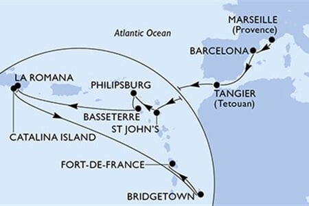 MSC OPERA - Franciaország, Spanyolország, Marokkó, Antigua és Barbuda, Holland Antillák, ... (a Marseille-ből)