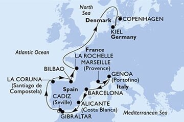 MSC EURIBIA - Franciaország, Olaszország, Spanyolország, Gibraltár, Németország, ... (a Marseille-ből)