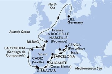 MSC EURIBIA - Franciaország, Olaszország, Spanyolország, Gibraltár, Németország (a Marseille-ből)