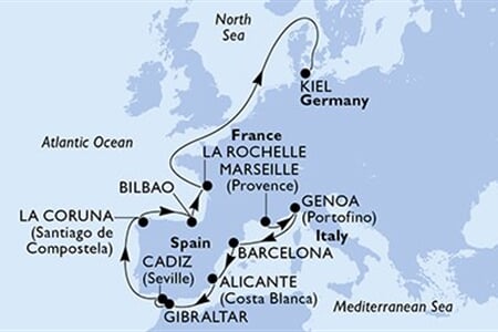 MSC EURIBIA - Francie, Itálie, Španělsko, Gibraltar, Německo (z Marseille)