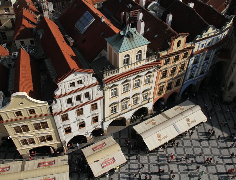 buildings, prague, czech, town, tourist, aerial, streets, roofs, people, view, city