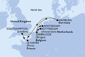 MSC Preziosa - Nizozemí, Belgie, Francie, Velká Británie, Německo (z Amsterdamu)
