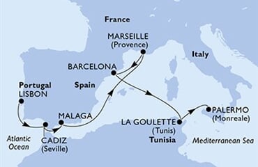 MSC Meraviglia - Portugalsko, Španělsko, Francie, Tunisko, Itálie (z Lisabonu)
