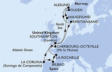 MSC Virtuosa - Velká Británie, Norsko, Francie, Španělsko (ze Southamptonu)