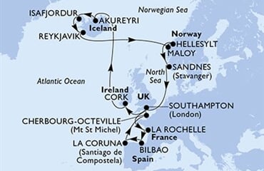 MSC Virtuosa - Velká Británie, Irsko, Island, Norsko, Francie, ... (ze Southamptonu)