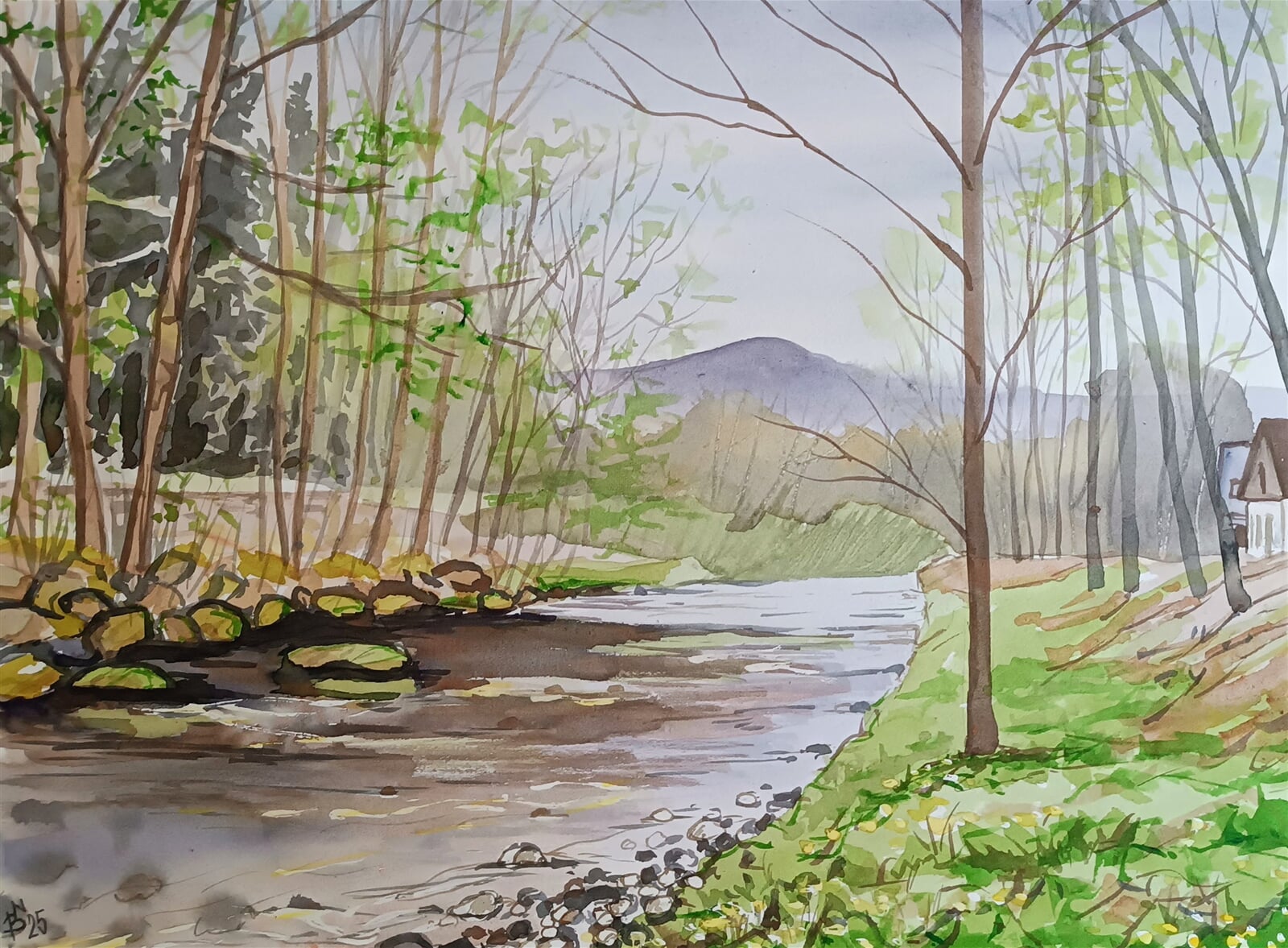 Blažena Niemcová: Jarní Hluchová, 30 × 40 cm