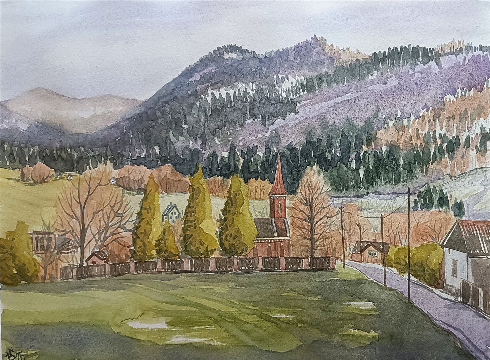 Blažena Niemcová: Nýdek, nad kaplí, 30 × 40 cm