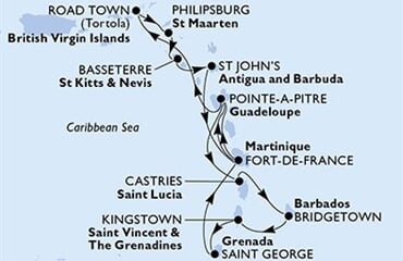 MSC Virtuosa - Martinik, Guadeloupe, Panenské o. (britské), Nizozemské Antily, Sv.Kryštof a Nevis, ... (Fort-de-France)