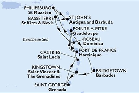 MSC SEAVIEW - Martinik, Guadeloupe, Nizozemské Antily, Antigua a Barbuda, Sv.Kryštof a Nevis, ... (Fort-de-France)