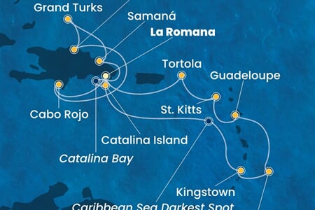 Costa Pacifica - Dominikán.rep., Sv.Vincenc a Grenadiny, Nizozemské Antily, Panenské o. (britské), Turks a Caicos (z La Romana)
