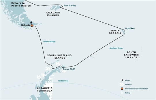 Trasa plavby Oceanwide Expedition OW-PLA21-26