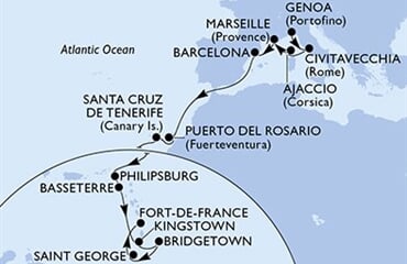 MSC Seaview - Itálie, Francie, Španělsko, Nizozemské Antily, Sv.Kryštof a Nevis, ... (z Janova)