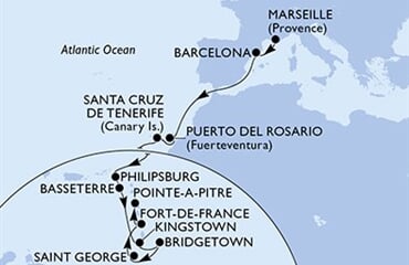 MSC Seaview - Francie, Španělsko, Nizozemské Antily, Sv.Kryštof a Nevis, Sv.Vincenc a Grenadiny, ... (z Marseille)