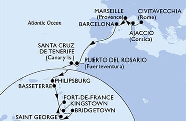MSC Seaview - Itálie, Francie, Španělsko, Nizozemské Antily, Sv.Kryštof a Nevis, ... (z Civitavecchie)